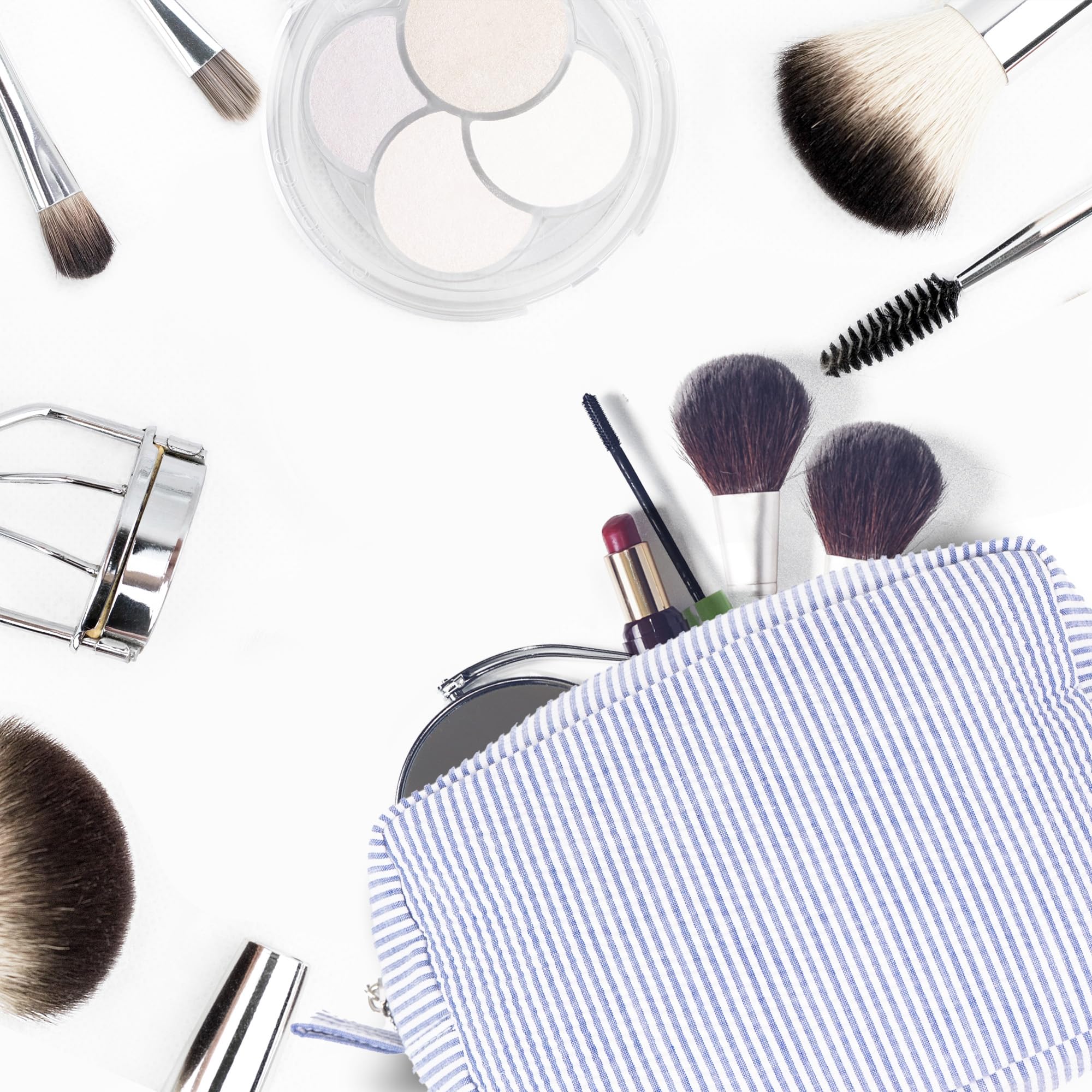 MT WORLD Cosmetic Bag Personalized Makeup Bag Seersucker Preppy Bridesmaid Makeup Bag Aesthetic Cute Women Toiletry Bag Girls Handbags Purses (Blue)