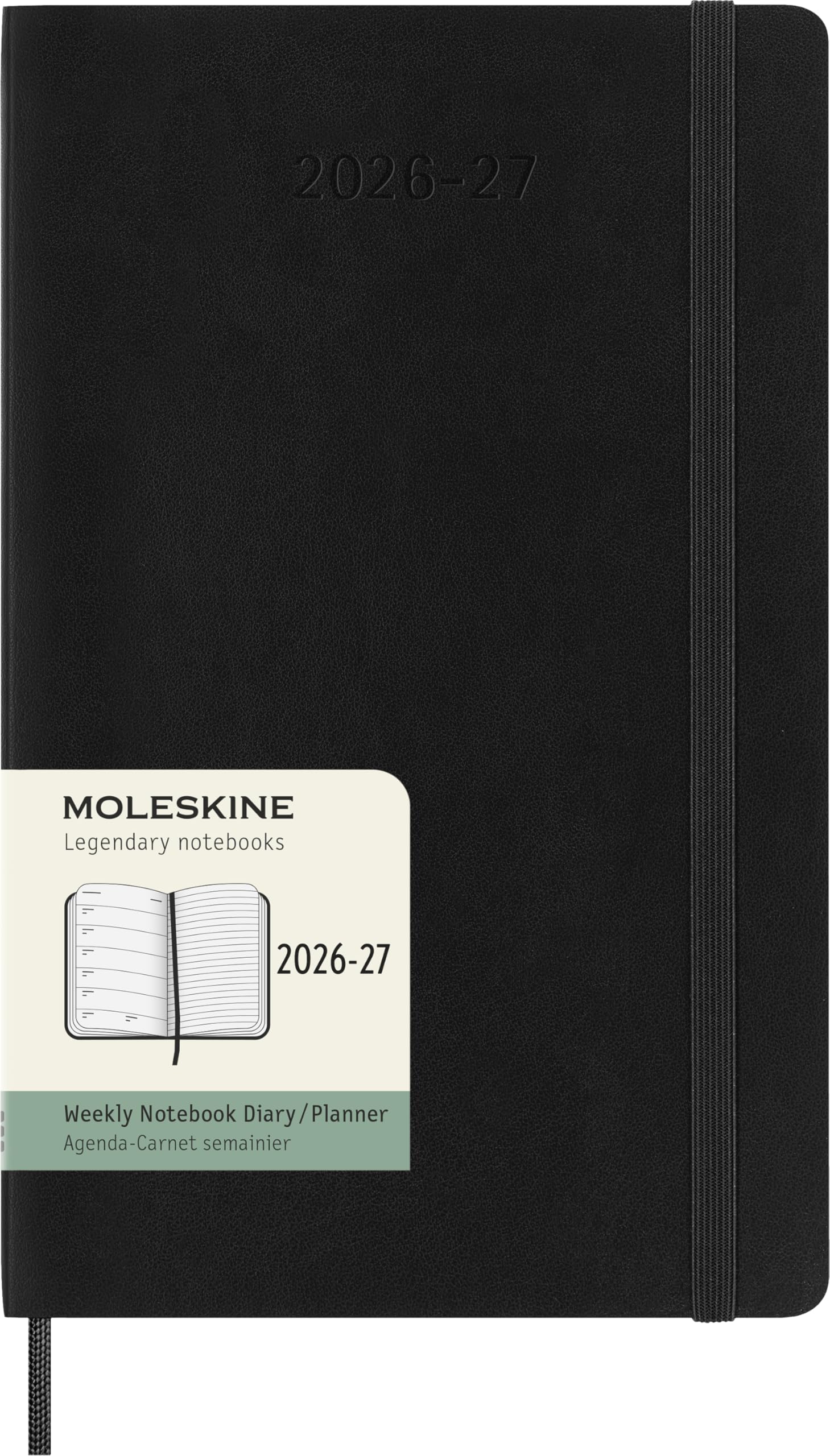 Moleskine Weekly Planner 2026 2027-18-Month Planner with Space for Notes, Soft Cover and Elastic Closure, Black Color, Large Size 13 x 21 cm