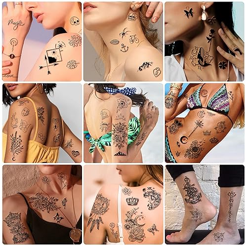 Miniatura 5 de Yazhiji 49 hojas de flores grandes Butterfies corona, tatuajes temporales impermeables para mujeres y niñas, tatuajes falsos para niños o adultos,