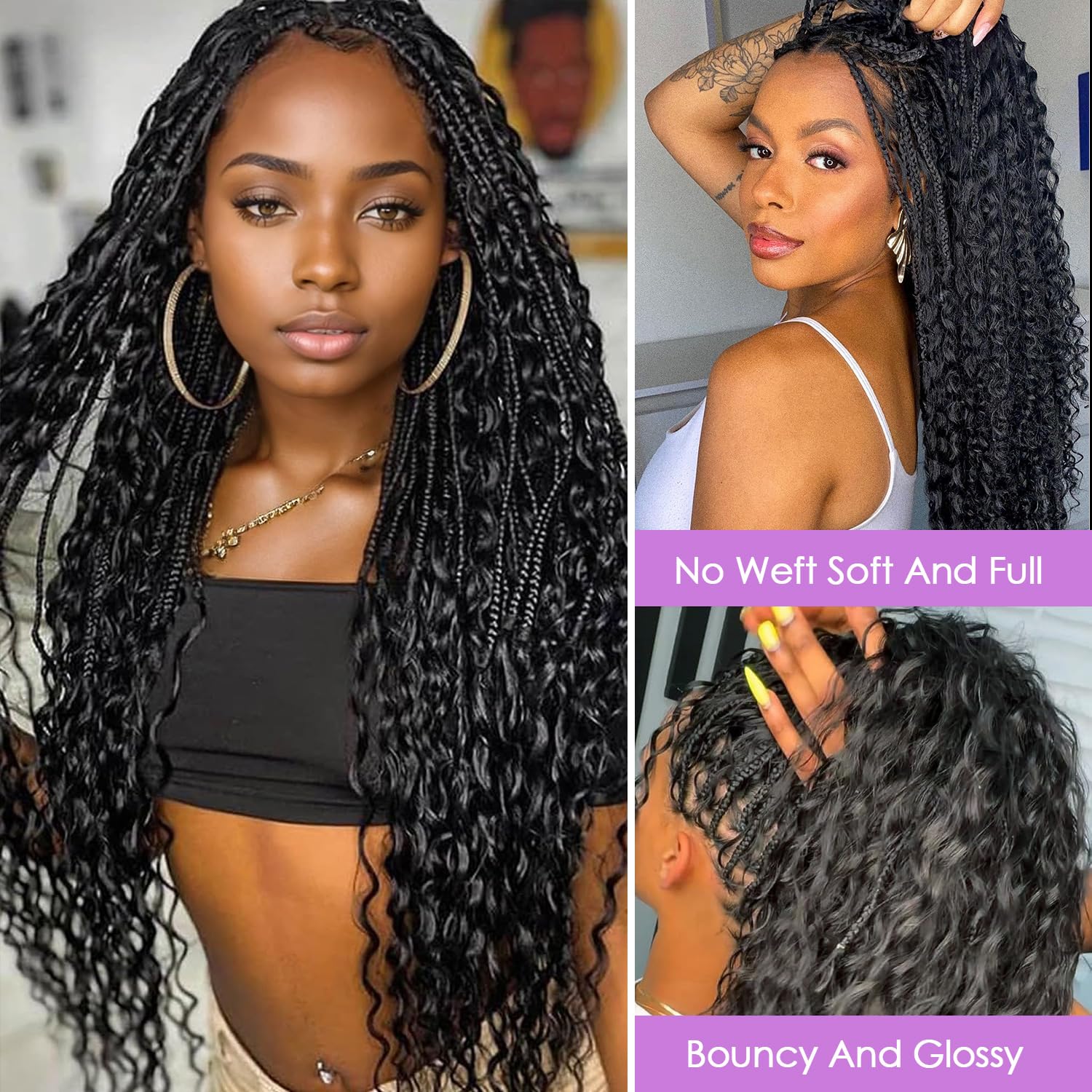 24-Inch Deep Wave Human Hair Extensions for Boho Braids, 100% Virgin Brazilian Boho Braids Deep Wave 12A Grade Salon Quality 100% Brazilian  main image 2