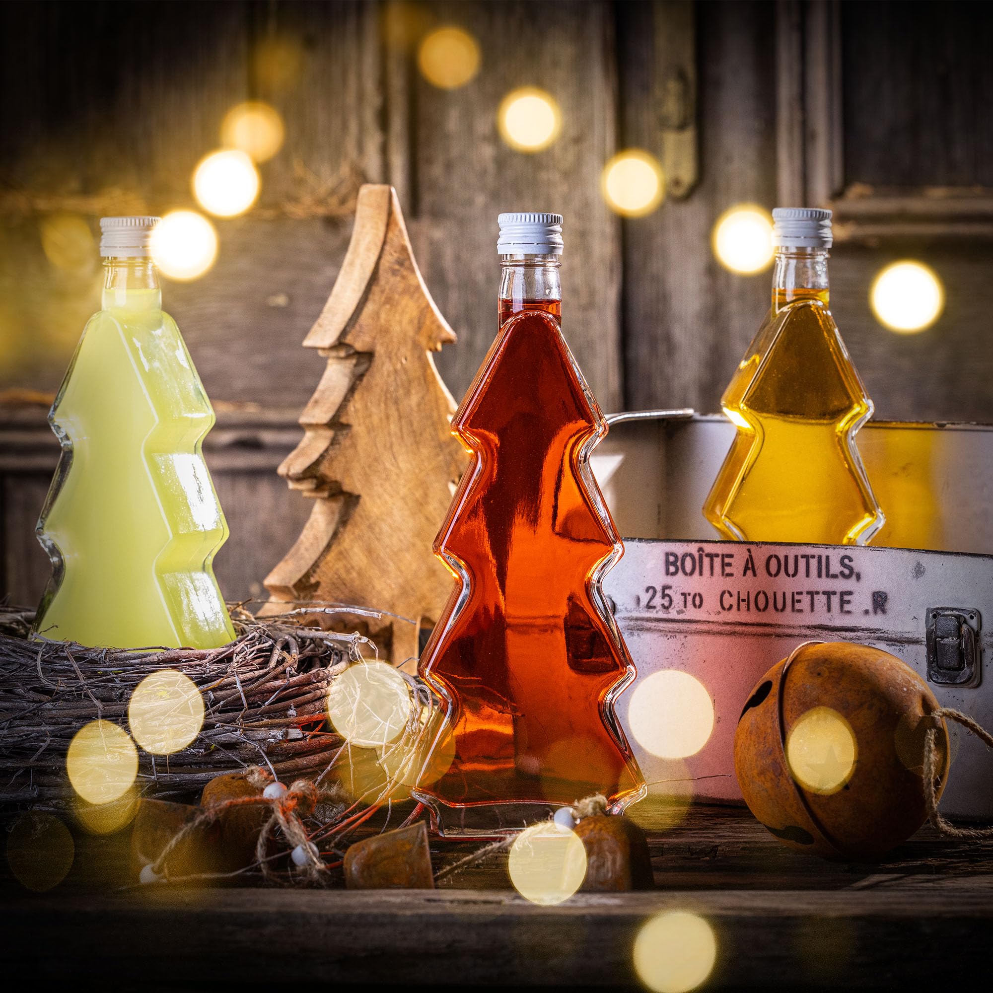 Lot De 5 Bouteilles En Verre En Forme De Sapin De Noël 200ml – Bouteilles Vides à Remplir Pour Liqueur Maison Ou Cadeau