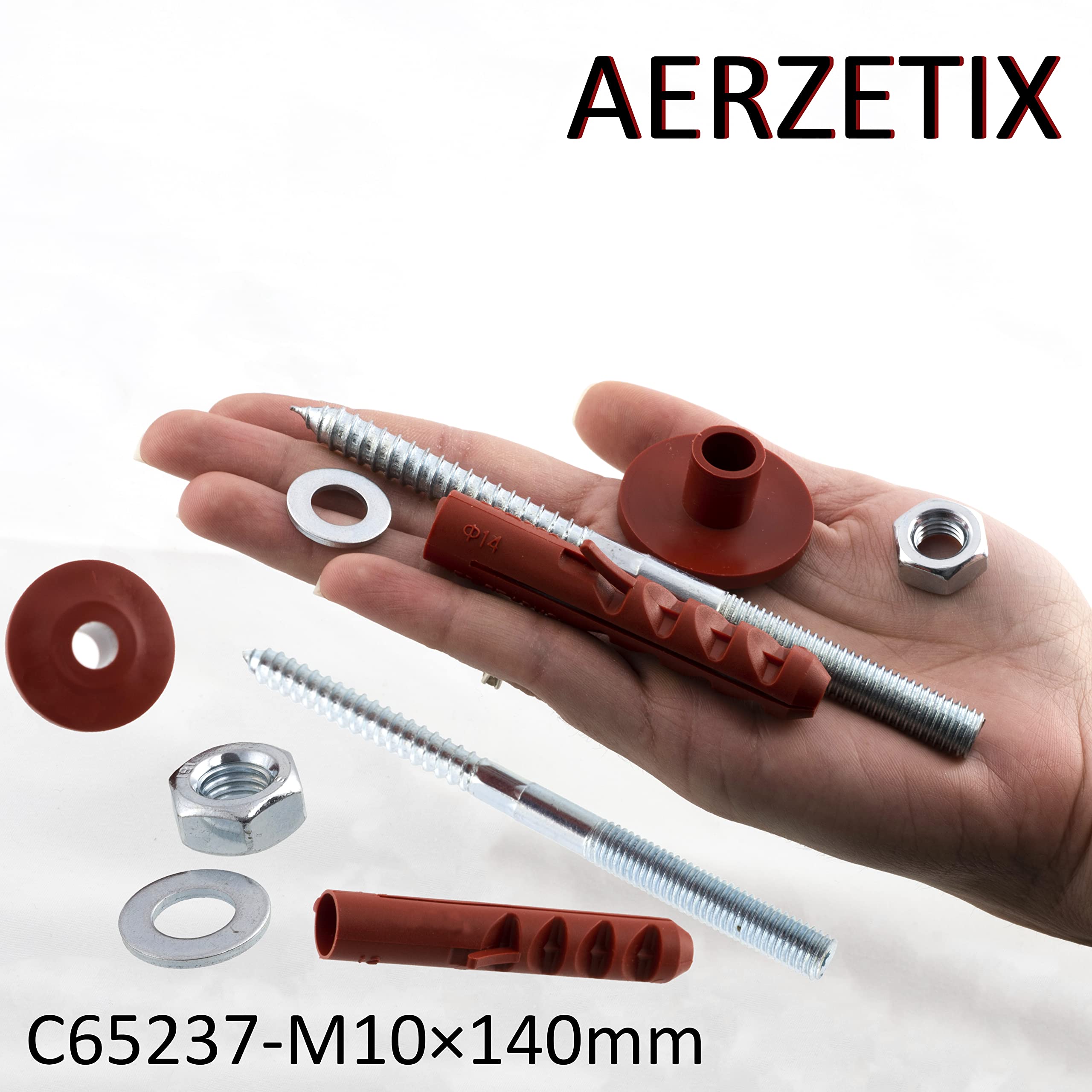 AERZETIX - C65237 - Kit di fissaggio a parete per lavabo sospeso sanitario vite M10x140mm - prigionieri filettati - tassello Ø14x75mm - kit di montaggio lavello fissaggio impianti idraulici