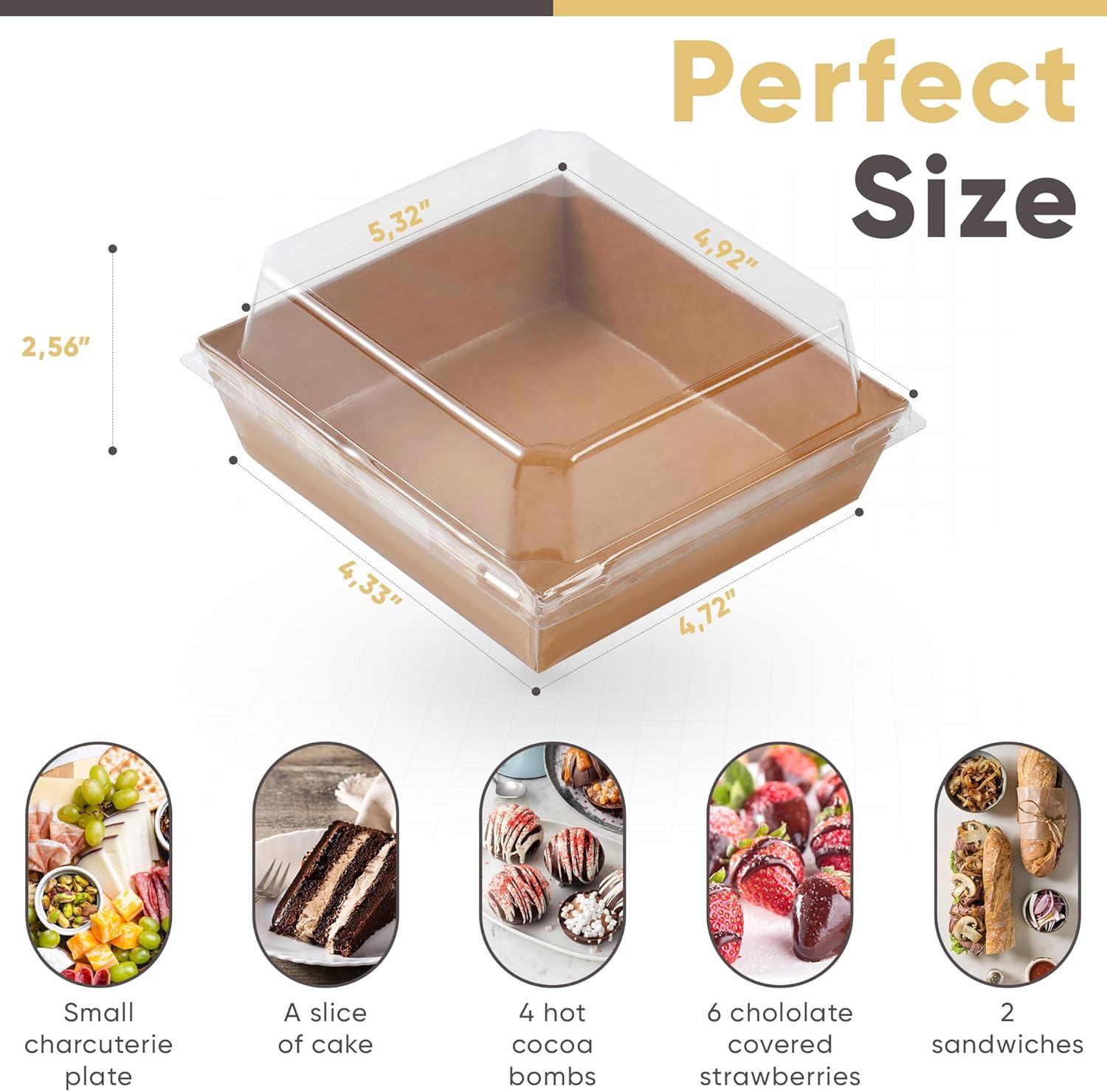 100 Pack Mixed Size Charcuterie Boxes with Clear Lids - Brown Square and Rectangular Food Containers for Professional Presentation