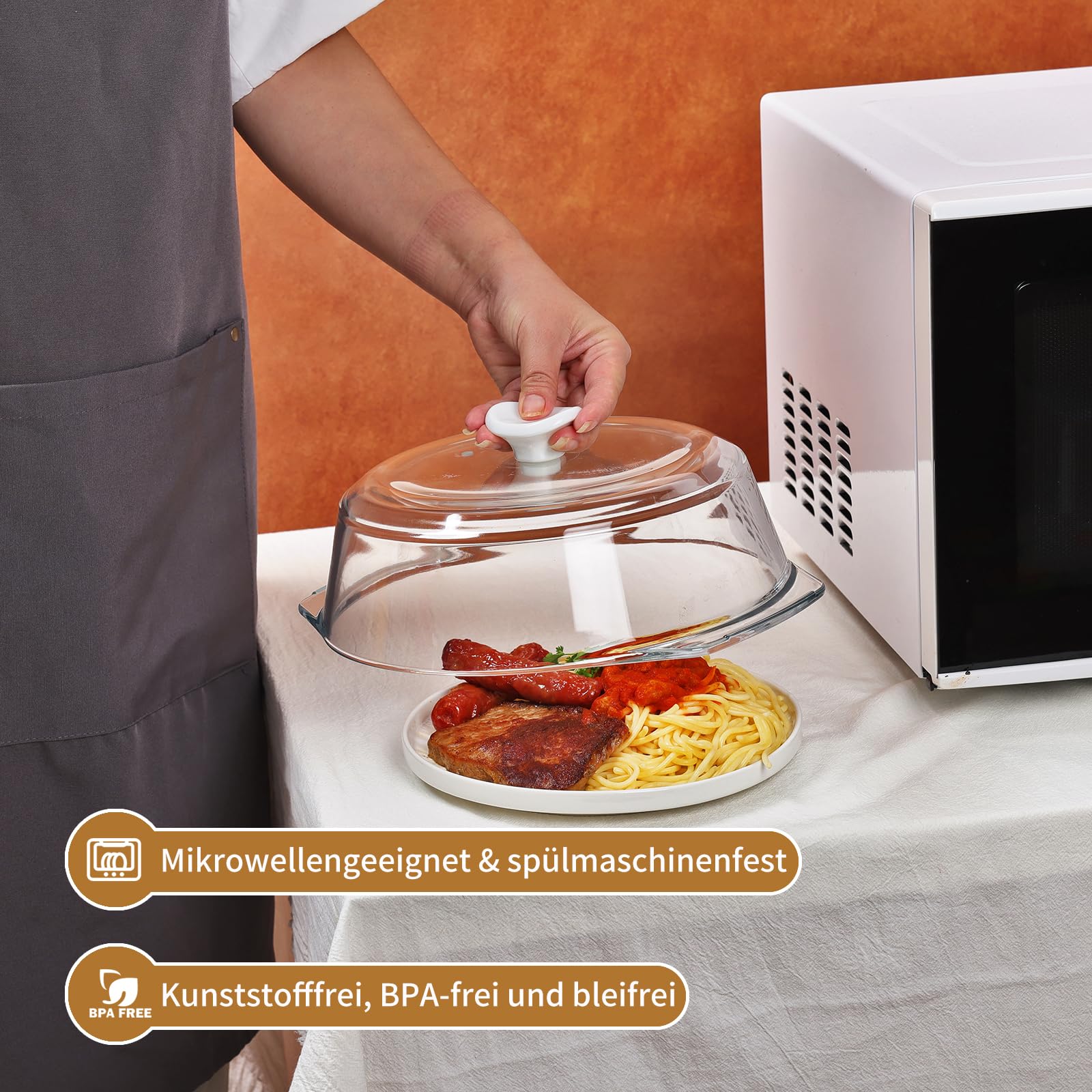 ACEPRUT Glas Mikrowellen Abdeckung mit Keramikgriff und Keramikschrauben, Kunststofffrei, BPA-frei, Lebensmittelechte Microwellenabdeckungen, Spülmaschinenfest