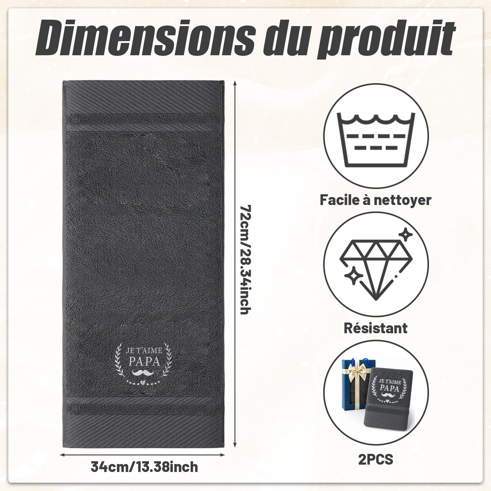 Serviette Brodée Cadeau Papa Anniversaire Sport Homme Coffret Élégant Fête des Pères Doux Salle de Bain