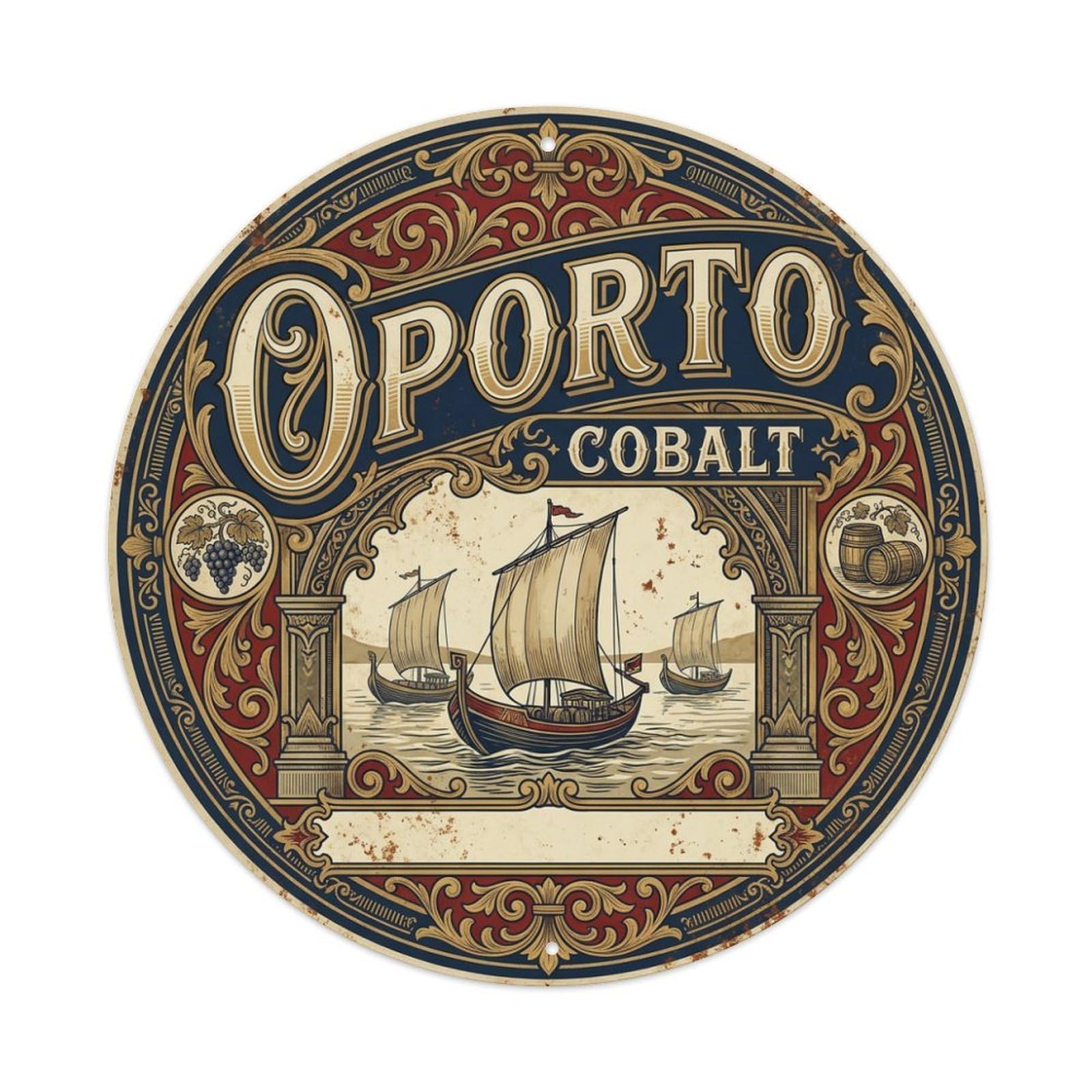 Vintage Travel Oporto Portugal Navy Metal Tin Sign