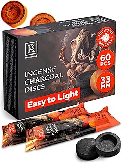 Charcoal Discs to Burn Incense - 60 pcs Charcoal for Incense Burning - 33 mm Most Quick Light Coals Tablets by M. ROSENFELD - 33 mm Resin Burner Rolls – Pack of 60 Instant Fire Coal Tablets