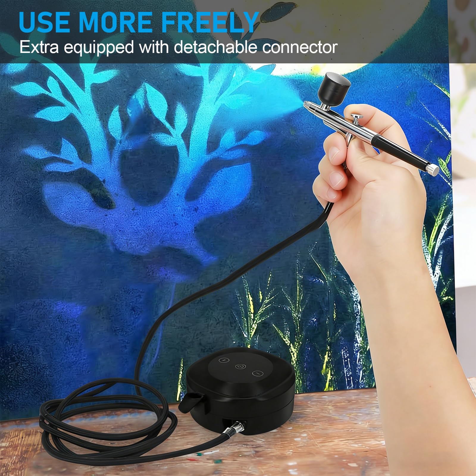 Airbrush Set mit Kompressor, Dual Action Airbrush Set mit 3 Druckstufen (25/38/48 PSI) & 0,2/0,3/0,5 mm Düse, Air Brush Pistole Set für Bastelarbeiten, Nageldesign, Tätowierungen, Make Up Kunst