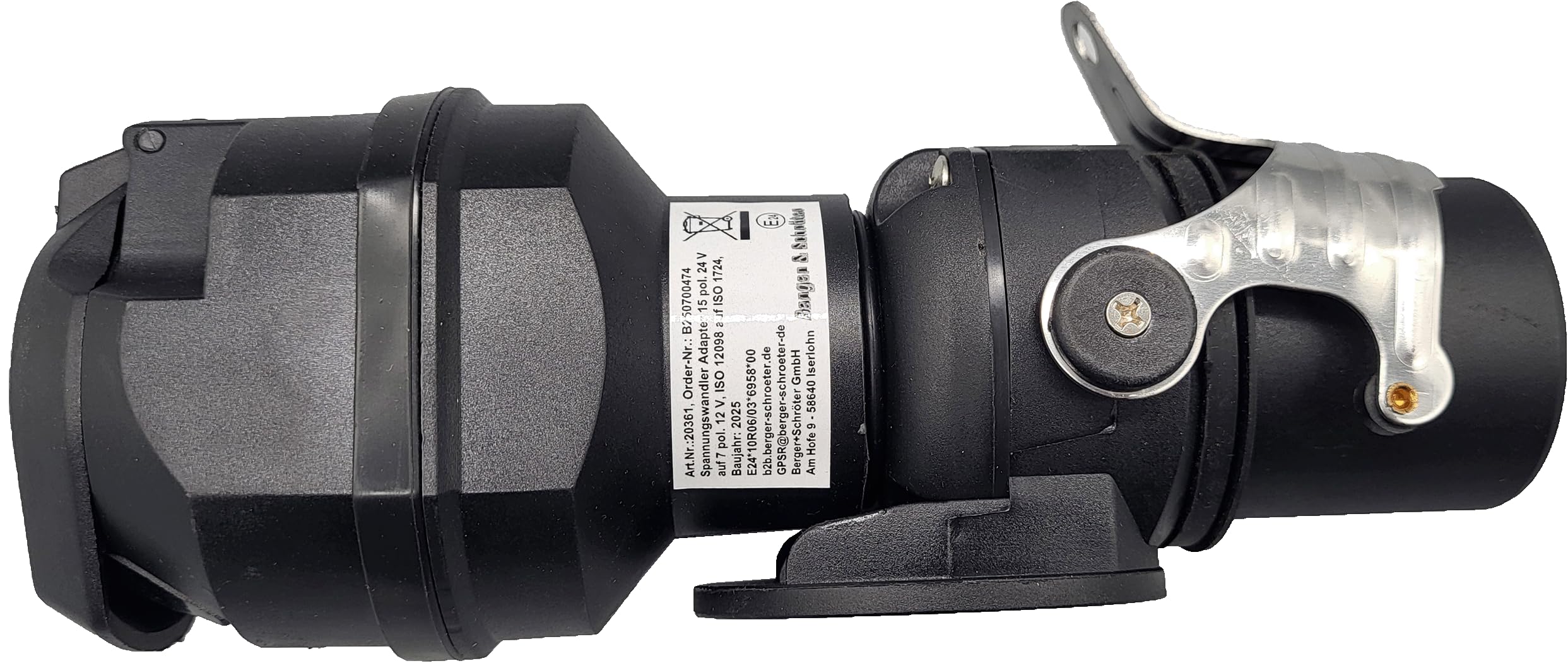 Berger & Schröter | Spannungswandler Adapter für Anhänger 15 polig 24V auf 7 polig 12V, ISO 12098, ISO 1724, Spannungsreduzierer