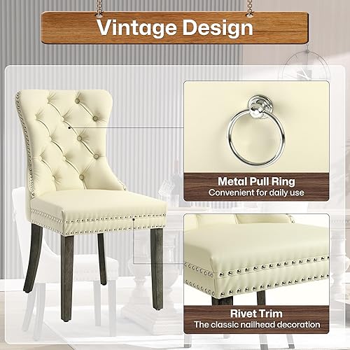 Miniatura 14 de Juego de 2 sillas de comedor, sillas de terciopelo copetudas con patas de acero inoxidable doradas, anillo de metal con ribete de remache, respaldo