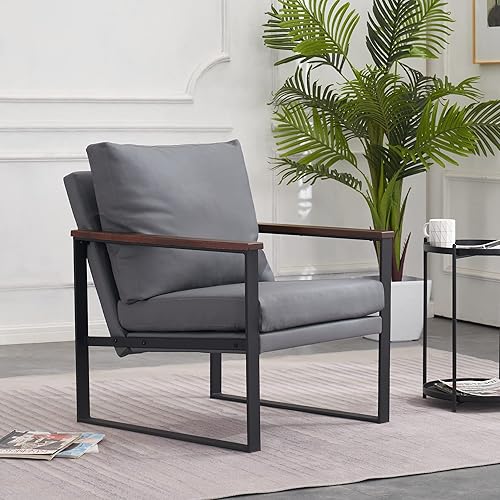 Miniatura 3 de MCombo Sillas decorativas modernas, tapizados de piel sintética, para sala de estar, sala de espera, para dormitorio, oficina, HQ304 (1, gris)