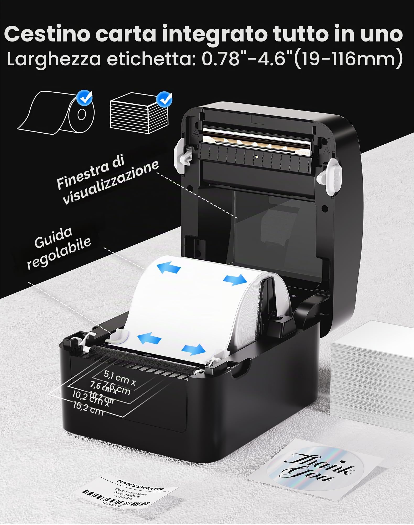vretti Stampante per Etichette di Spedizione, Stampante Termica per Etichette 4x6 per Pacchetti di Spedizione, per Piccole Aziende UPS Amazon