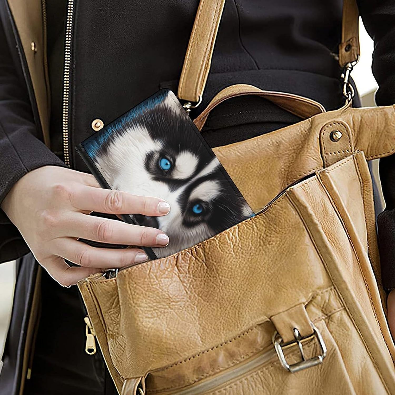 Passport Holder Travel Accessories Blue Eyed Husky Waterproof Passport Travel Wallet with Card Slots for Women Men