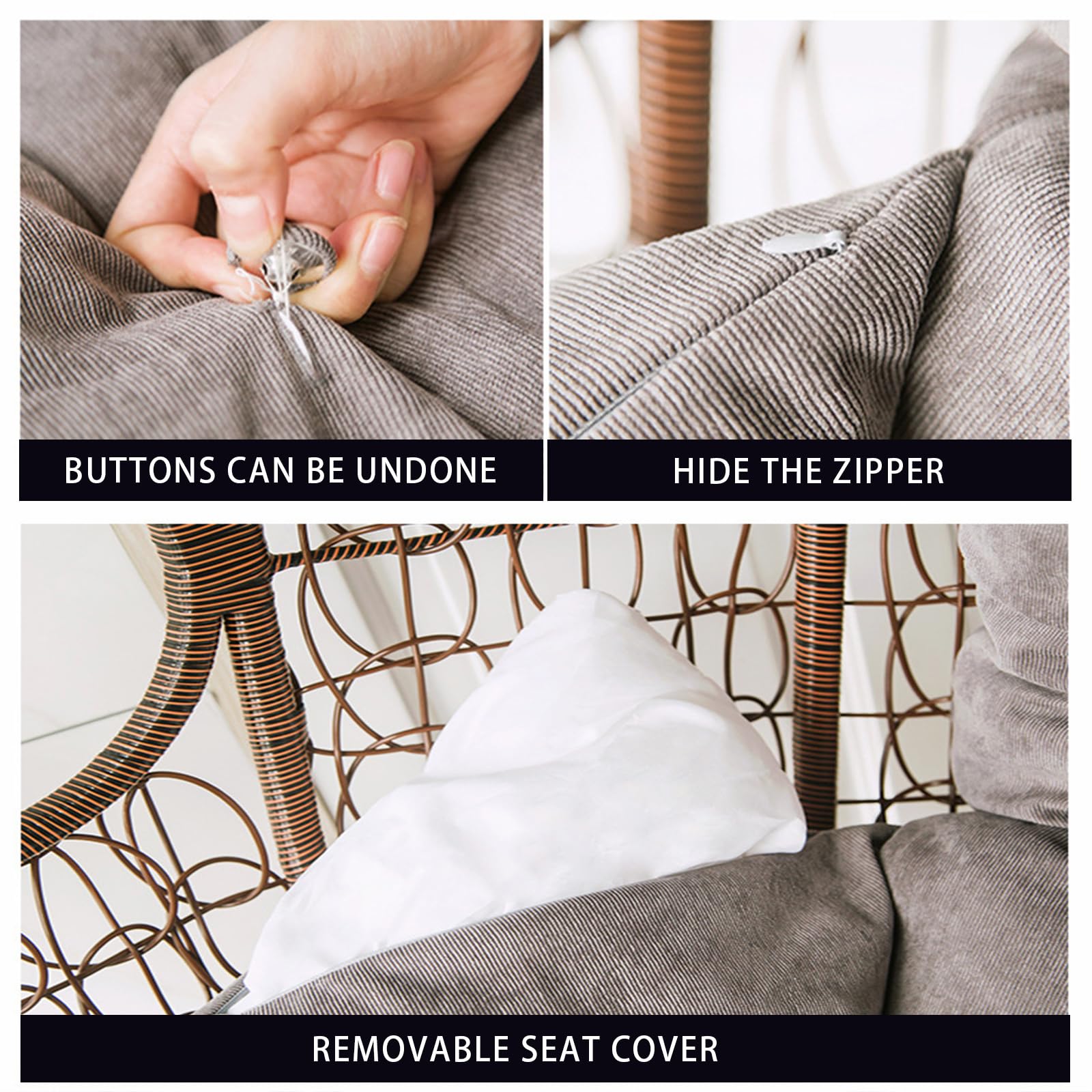 Cojín de Repuesto para Silla de Huevo, cojín de Asiento de Cesta Colgante,Cojín para Silla de Columpio, cojín Suave para Colgar en el Respaldo de la Silla de Huevo, Estilo extraíble