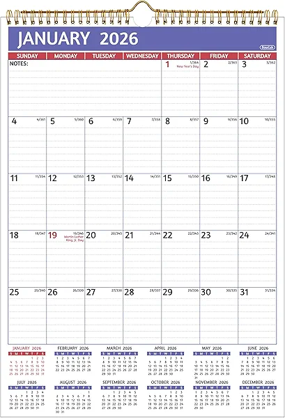 2026 Wall Calendar - 2026 Calendar, Jan 2026 - Dec 2026, 12’’ x 17’ Large, 12 Monthly Calendar 2026 Wall with Ruled Blocks, Yearly Overview, Thick Paper, Holidays, To-do ＆ Notes, Amply Writing Space