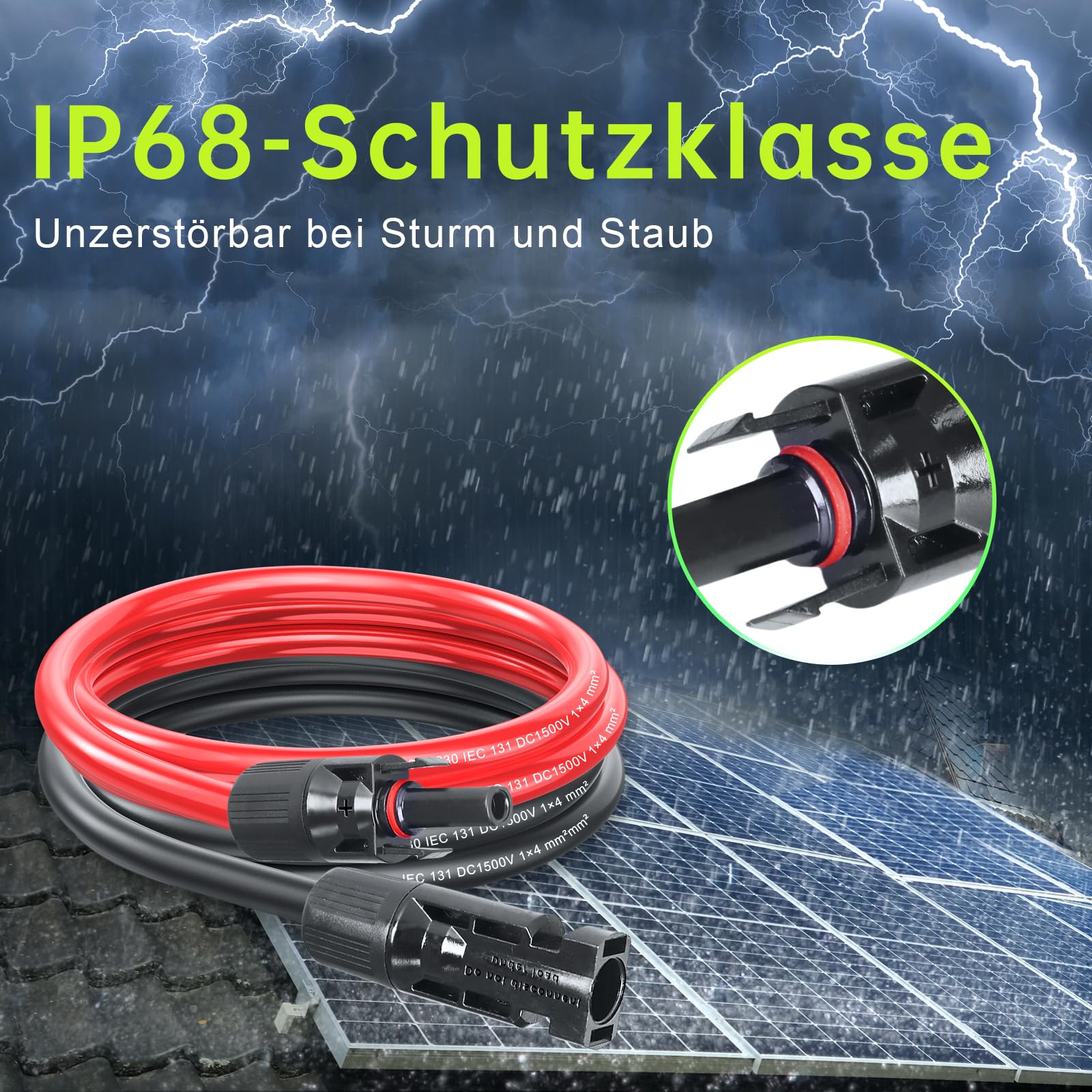 Solarkabel 4mm²/6mm²,Solarkabel Verlängerung 2/3/5/10/15M,Tool-Free Solarverlängerungskabel, PV Kabel (6mm²10m)