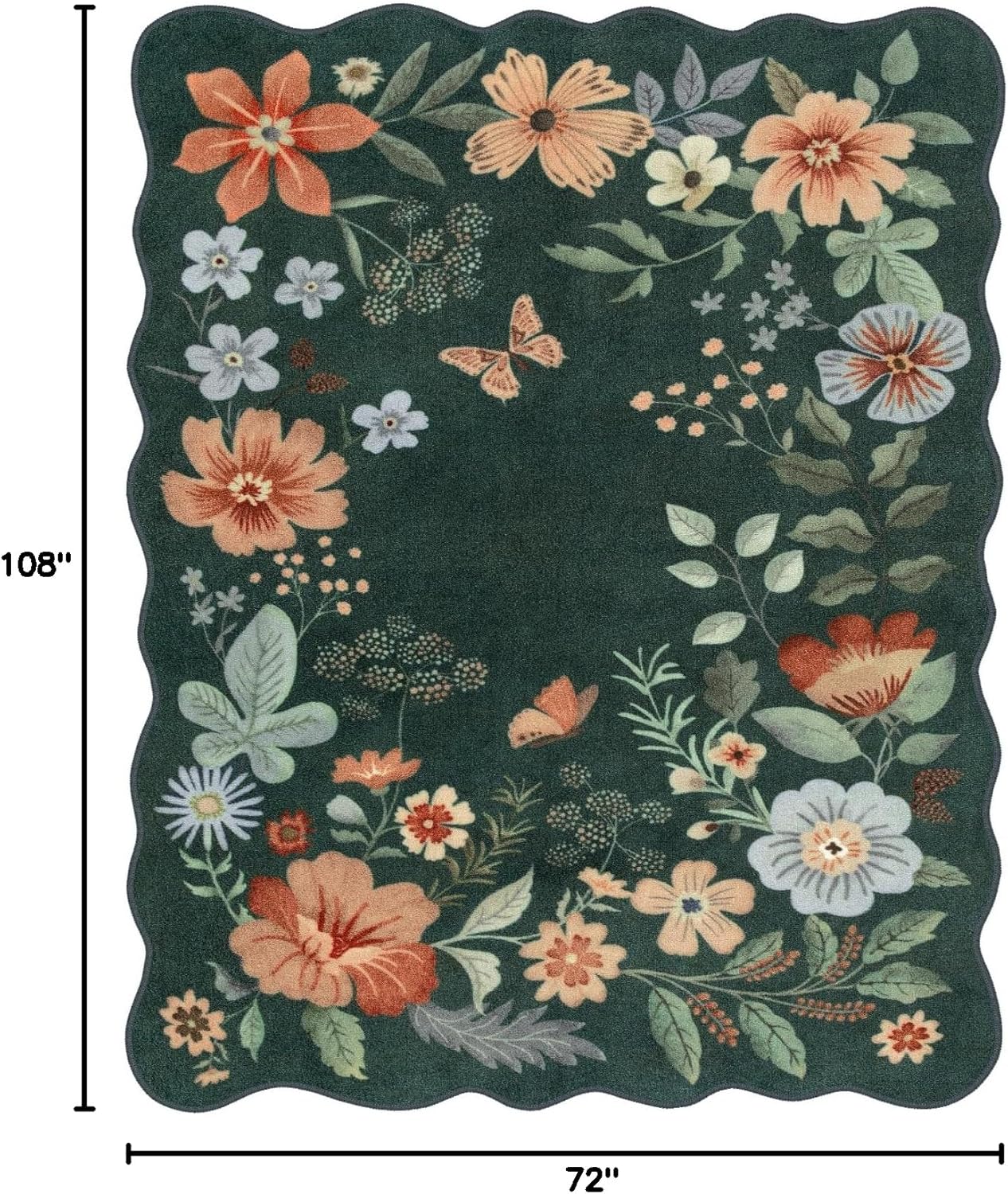 lahome floral washable 6x9 area rugs, soft bedroom rug for living room ultra-thin non slip dining room rug, stain resistant boho rugs throw carpet for office flore (6'x9',dark green) dark green 6' x 9'?rectangular?