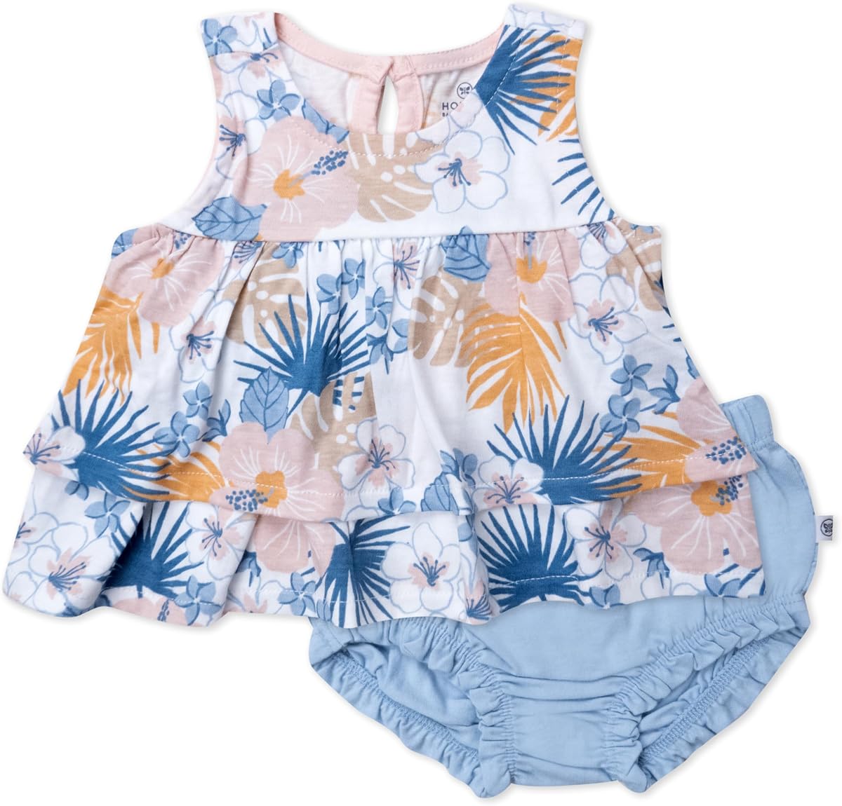 HonestBaby Camiseta Flutter de 2 piezas para niño, vestido con funda para pañales con volante 100% algodón orgánico