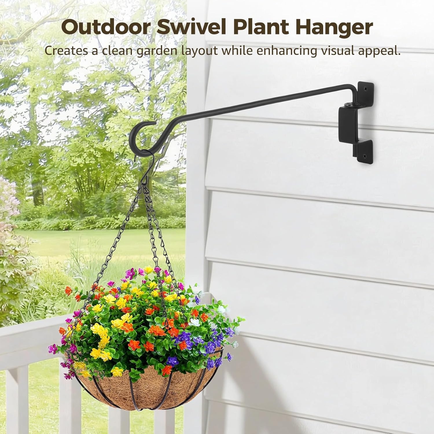 OMISTAR 2 Pcs Swivel Plant Hangers, 16" Outdoor Plant Hanging Brackets, Heavy-Duty Metal Wall-Mount Hooks with Rotating Arm for Flower Pots, Bird Feeders, Lanterns