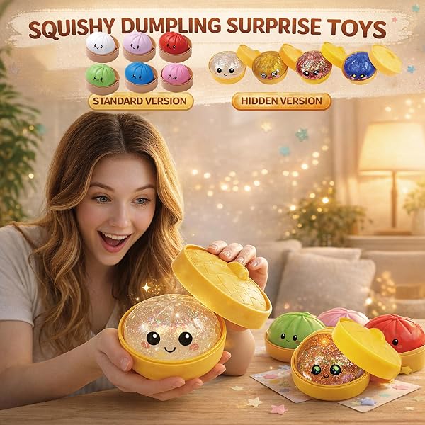 Glitter Dumpling Squishy - Random Glitter Dumpling Box, 10 Colors Dumplings Squishy Toy, More Surprises (Random-4PCS) - 2
