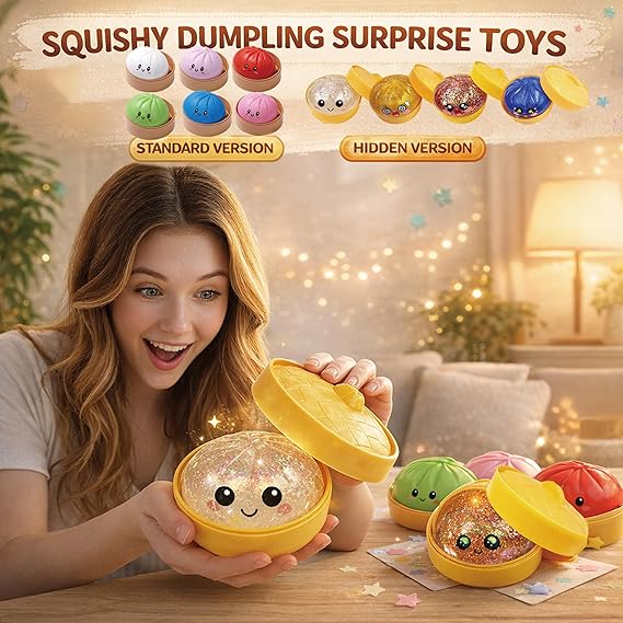 Dumpling Squishy Blind Box - Glitter Dumpling Squishies 2026 Colourful Dumplings Stress Fidget Squishy Toys with Steamer for Children Adults Students Home Office Classroom (Glitter White + Pure Pink)