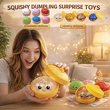 Dumpling Squishy Blind Box - Glitter Dumpling Squishies 2026 Colourful Dumplings Stress Fidget Squishy Toys with Steamer for Children Adults Students Home Office Classroom (Glitter White + Pure Pink)