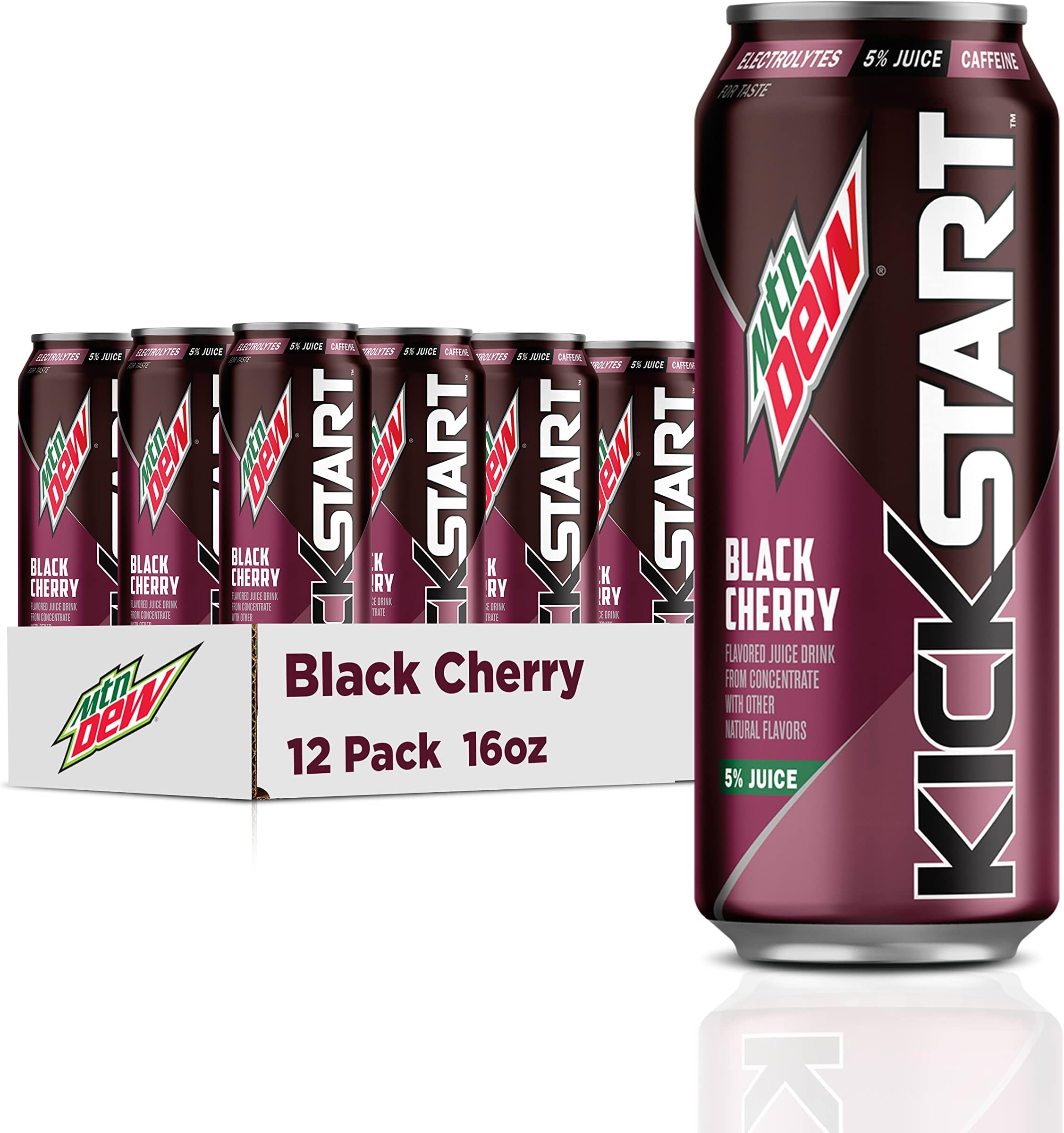 Kickstart, Black Cherry, 92mg Caffeine, Vitamins B & C, 80 Calories, 5% Juice, 16 fl oz (12 Count)