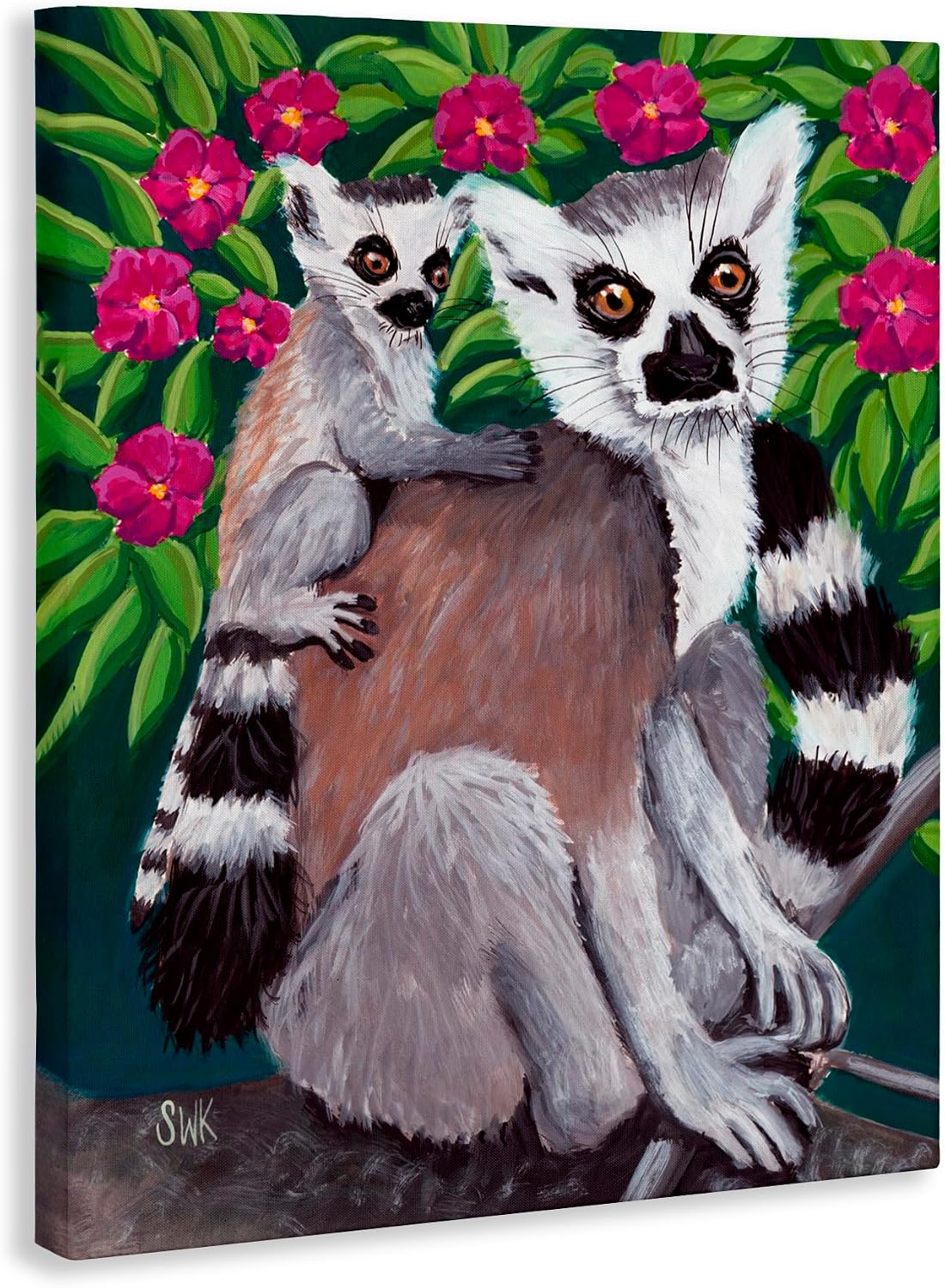 Ring Tailed Lemur Mama Baby Floral, 24 x 30 Inch Canvas Wall Art | Stupell Industries · By Sarah Waldron Kimball · Ready to hang · Nursery friendly nature charm · Made in USA
