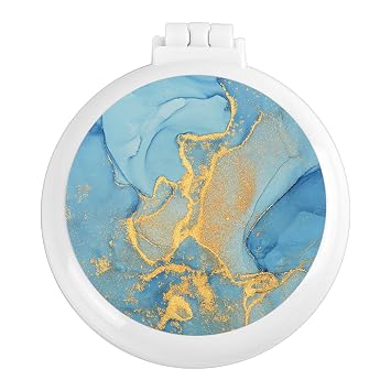 Mini Makeup Mirror Comb, Compact And Foldable, Portable, Womens Handbag Essential, Travel Essential Compact Comb Blue Marble