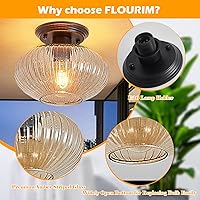 Vista 5 de Lámpara de techo semiempotrada, luces de techo vintage negras para cocina, vidrio a rayas ámbar cerca del techo para sala de estar, pasillo