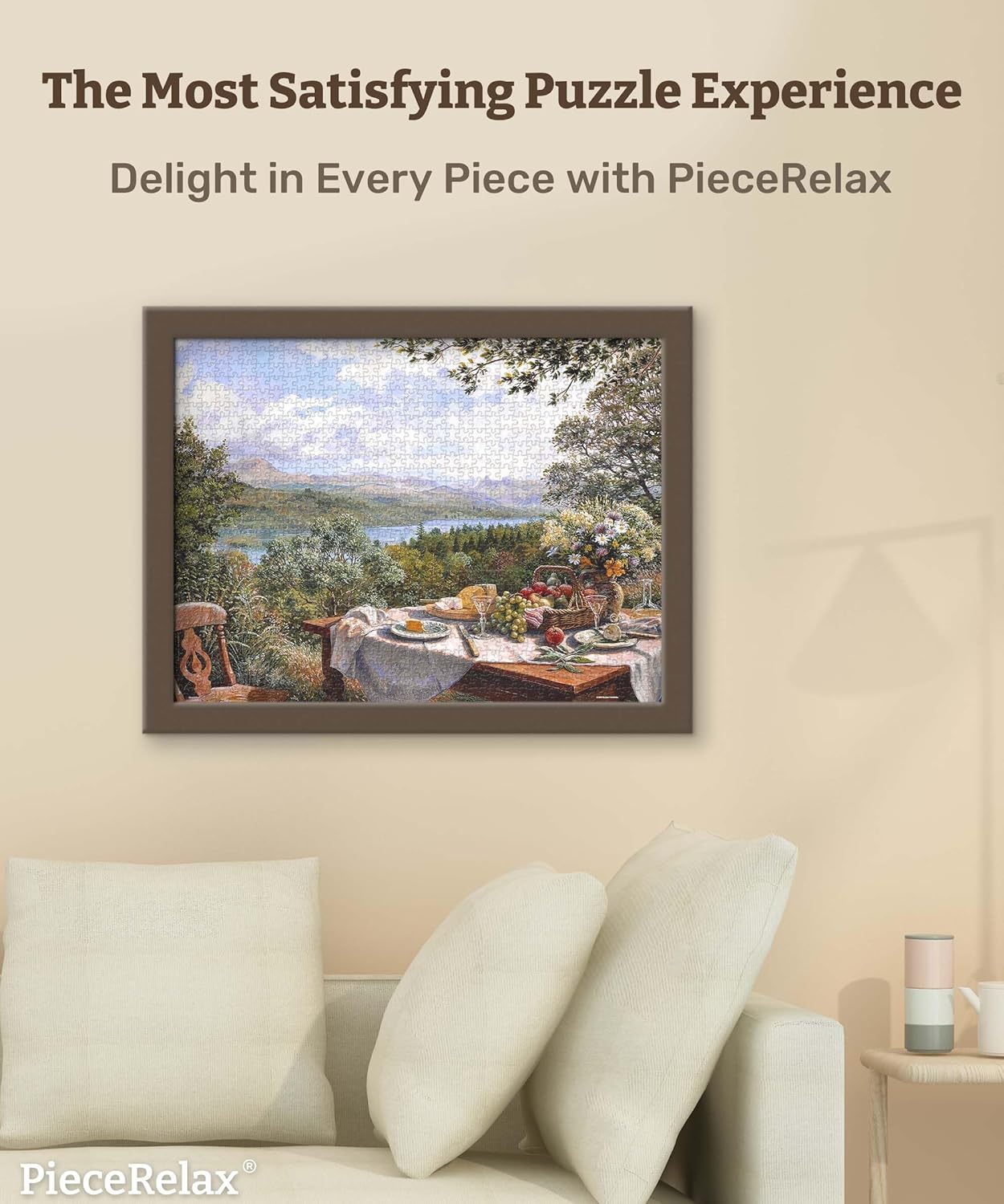PieceRelax PieceClicks Plastic Jigsaw Puzzle for Adults 1000 Pieces - Stephen Darbishire - Summer Lunch Overlooking The Lake - 25.2 X 18.9 Inches, Most Satisfying Table Games, No Glue Needed [U1133]
