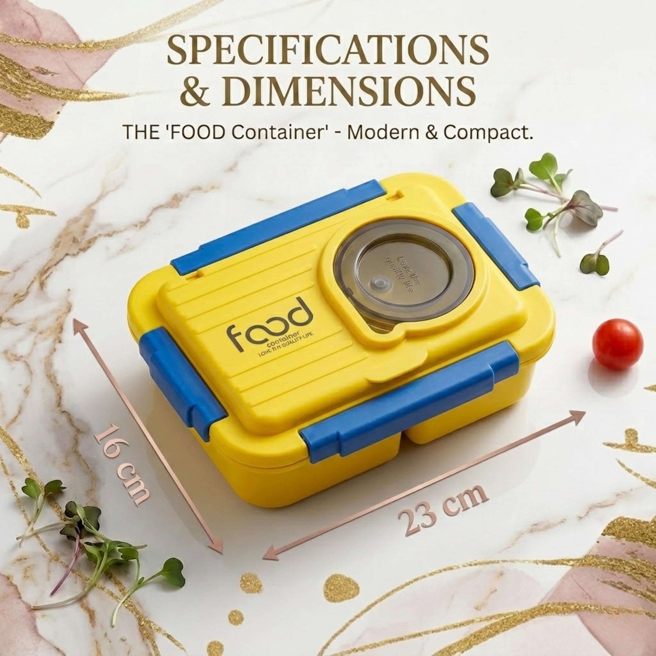 Kitchen Bloom Stainless Steel Bento Lunch Box 3 Compartment with Steel Cutlery, Heating Insulation | Lunch Box for Office Men, Women & Kids | Tiffin Box (Blue & Yellow) 1000 ML 3