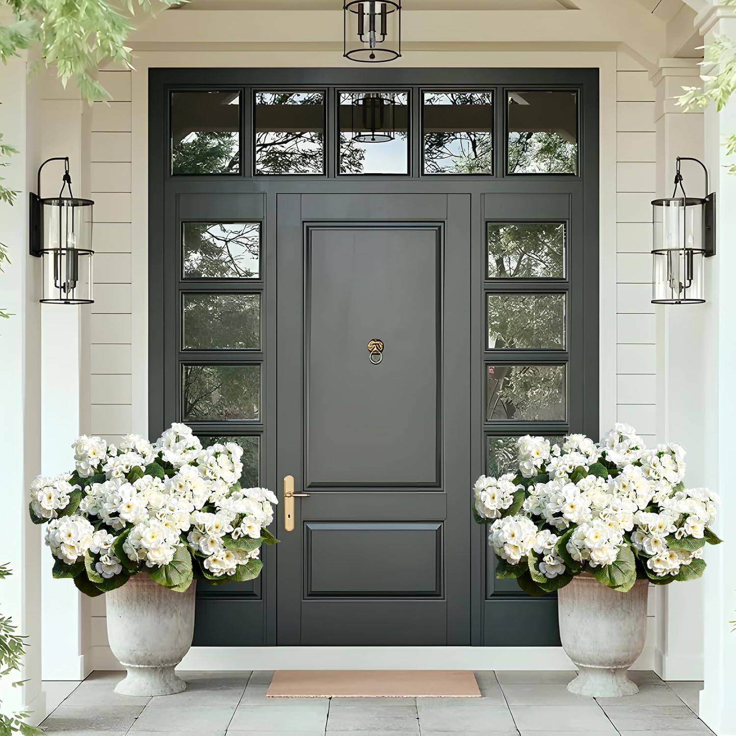 Waipfaru 6 Pcs Artificial Fake Flowers for Outdoors, Silk Geraniums White Flower, UV Resistant Outdoor Faux Plants for Garden Porch Planter Patio Balcony Yard Indoor Home Decoration (6, White)