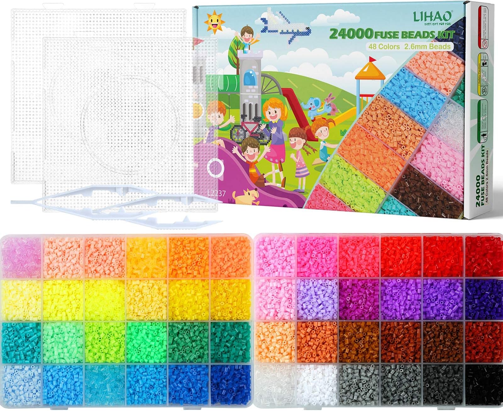 LIHAO 2.6mm Fuse Beads Kit for Crafts, 24000 pcs 48 Colors Mini Fuse Beading Kit Multicolored Iron, Great Supplies for Fuse Beads Artist