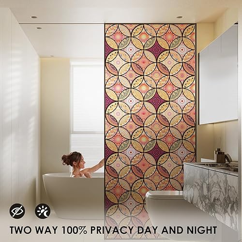 Vista 2 de DKTIE - Película para vitrales con herramientas de instalación, estilo bohemio, protección de la privacidad, suaviza la luz, película decorativa