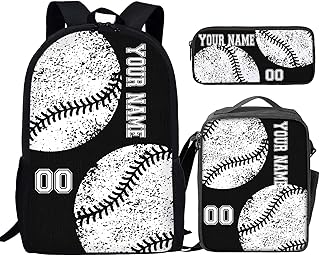 Howilath Custom Softball Pattern Black 17 Inch Backpack Set Teen Girls Cute School Bags Shoulder Bookbag Lunch Box Pencil Case 3 in 1