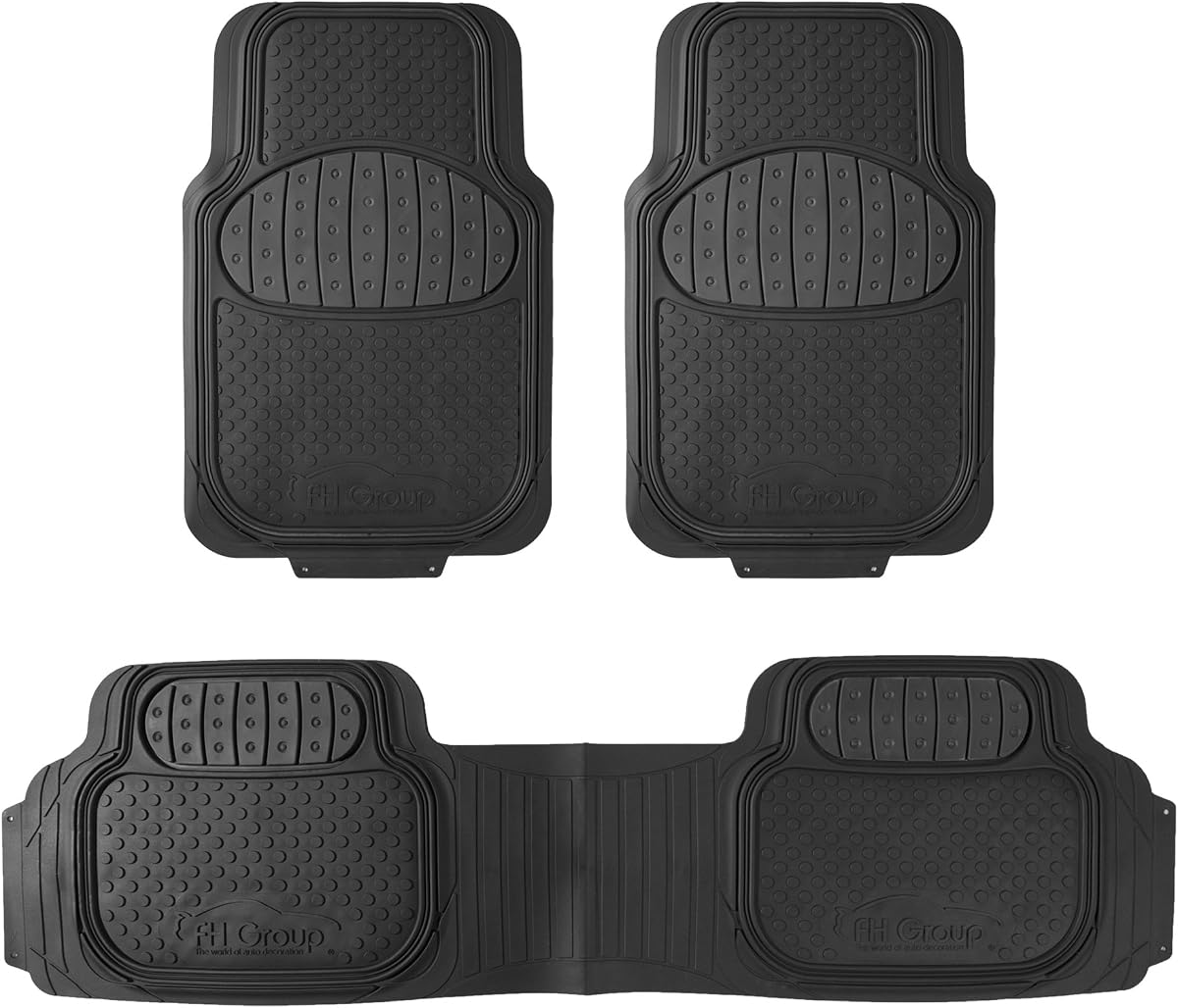 FH Group Tapetes automotrices resistentes al clima para protección contra todo tipo de clima, ajuste universal, caucho resistente, se adapta a la mayoría de los autos, SUV y camiones (juego completo de molduras para ajustar) negro