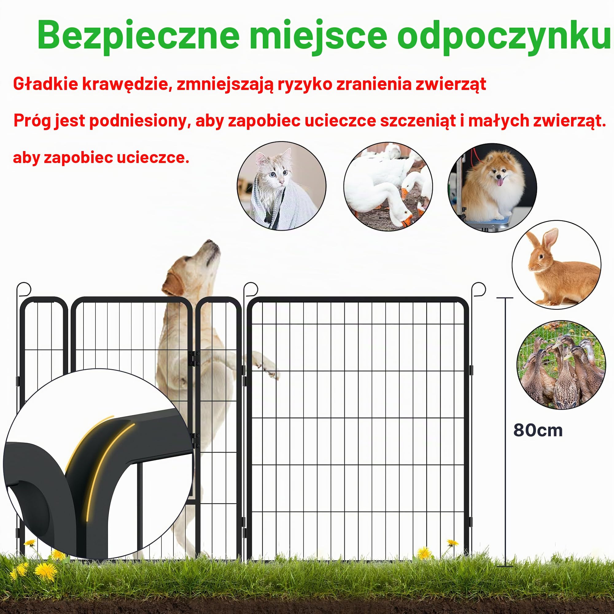 XMTECH 6-częściowy kojec dla szczeniaków, wybieg dla szczeniaków, wysokość 80 cm, wybieg dla szczeniaków z 1 drzwiami i 5 x zagłębieniami, elastyczny i składany, kratka dla szczeniaków do mieszkania i