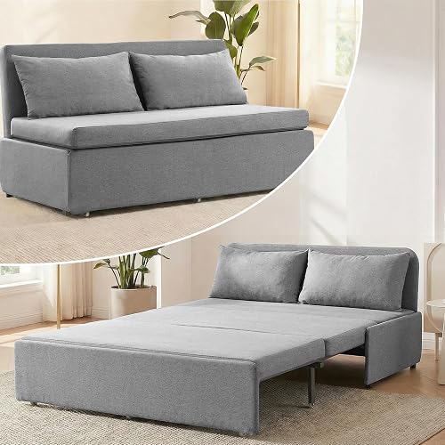 CECER 64" Pull Out Couch Bed Queen for Small Space/Guest/Bedroom-Light Grey