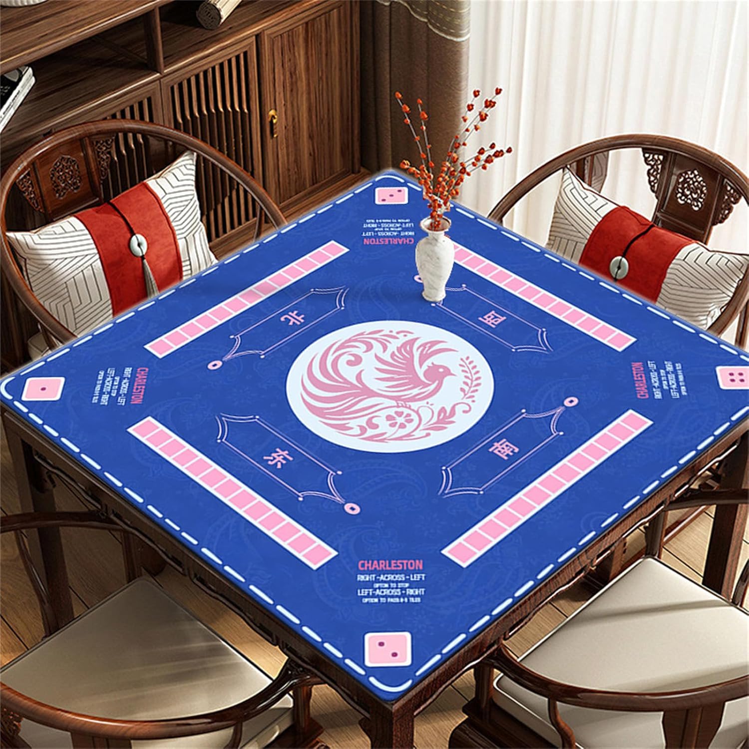 Mahjong Mat,Non-Slip Noise Reduction Gaming Mat, Suitable Mahjong, Poker, Card, Board, Tile Game, and Dominoes-31.5''X31.5'' (Blue)