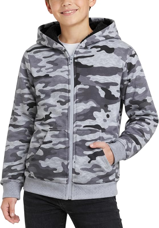 Coney Island Sudaderas con capucha para niños buzo acogedora de forro polar suave con cremallera y forro Sherpa | Forro acogedor y cálido de Sherpa con cobertura de cremallera completa, capas suaves para el día a día para los días de clima frío