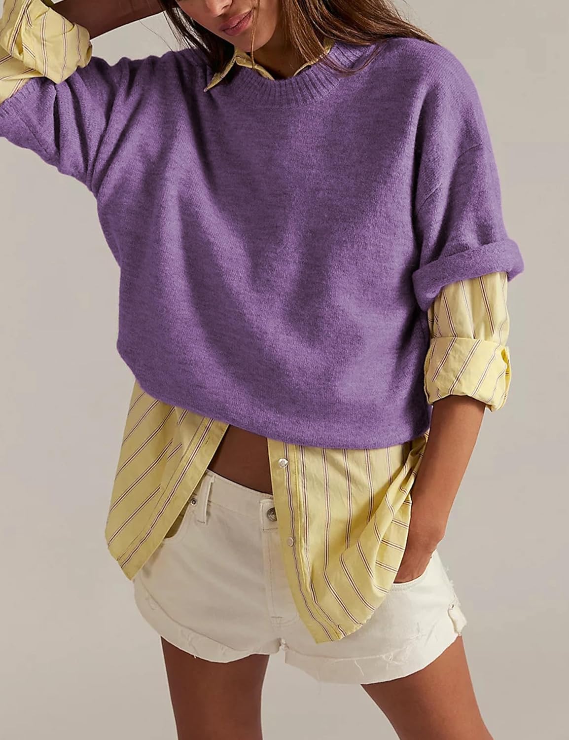 Yeokou Women Short Sleeve Sweaters Casual Oversized Crewneck Soft Knit Pullover Spring Summer Lightweight Sweater Top - Image 8