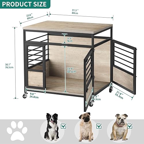 Miniatura 10 de YITAHOME Mueble de jaula para perros de 39 pulgadas con ruedas, mesa de madera resistente para perros con puertas dobles resistentes a las Negro