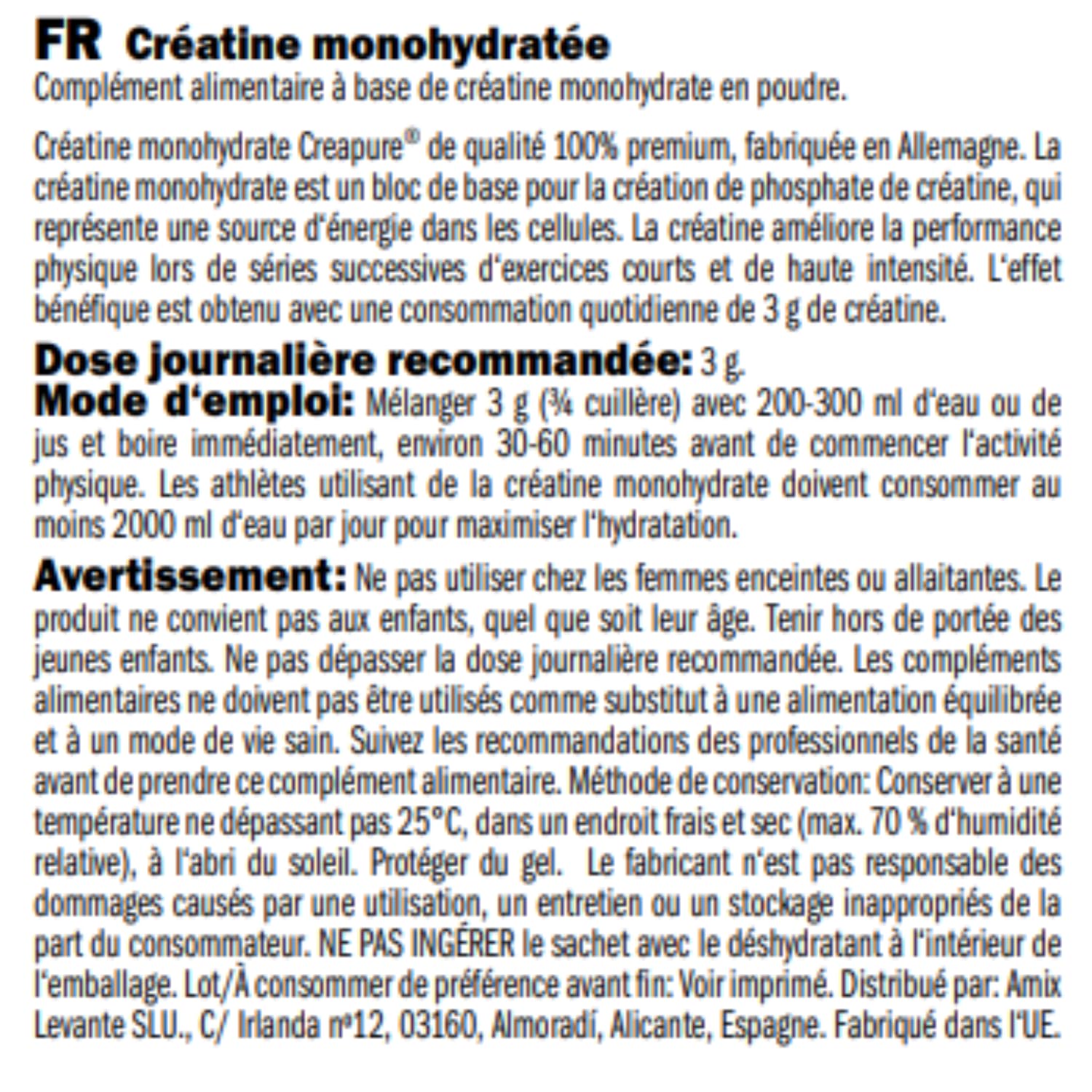 AMIX - Créatine monohydrate Creapure en pot de 300 g - Aide à augmenter les performances et la force - 100% Creapure - Complément alimentaire pour gagner en masse musculaire
