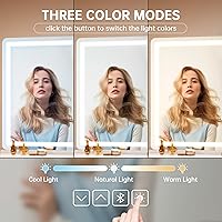 Vista 89 de Hasipu - Espejo de tocador con luces LED, espejo iluminado de maquillaje de 28 x 20 pulgadas, con 3 modos regulables, control por pantalla táctil
