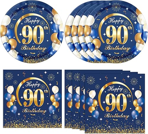 Miniatura 19 de 40 decoraciones de cumpleaños número 70 para hombres, azul marino y dorado, decoraciones de fiesta de feliz cumpleaños, incluye platos, servilletas