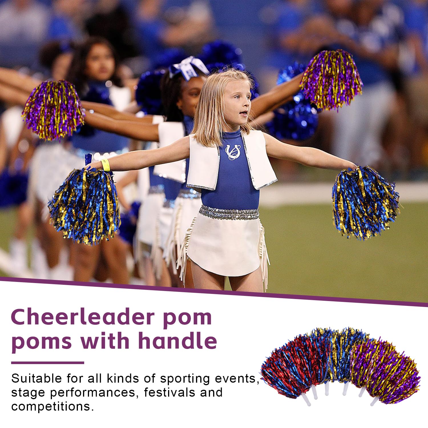 6 Stück Cheerleader Pompons Mit Griff - Metallfolie Puschel Für Sport Events & Partys