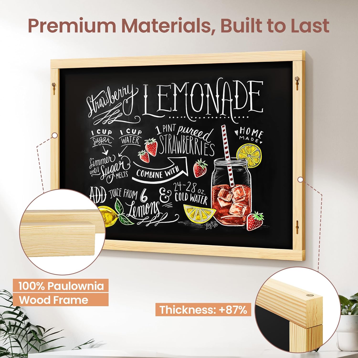 2-in-1 Double-Sided Magnetic Chalkboard 36"x24", Chalk Calendar Board & Large Blackboard for Kitchen & Home Decor, Schedule, Menu, Back-to-School Gift - Hanging Chalk Board with 2 Liquid Pens, Wood