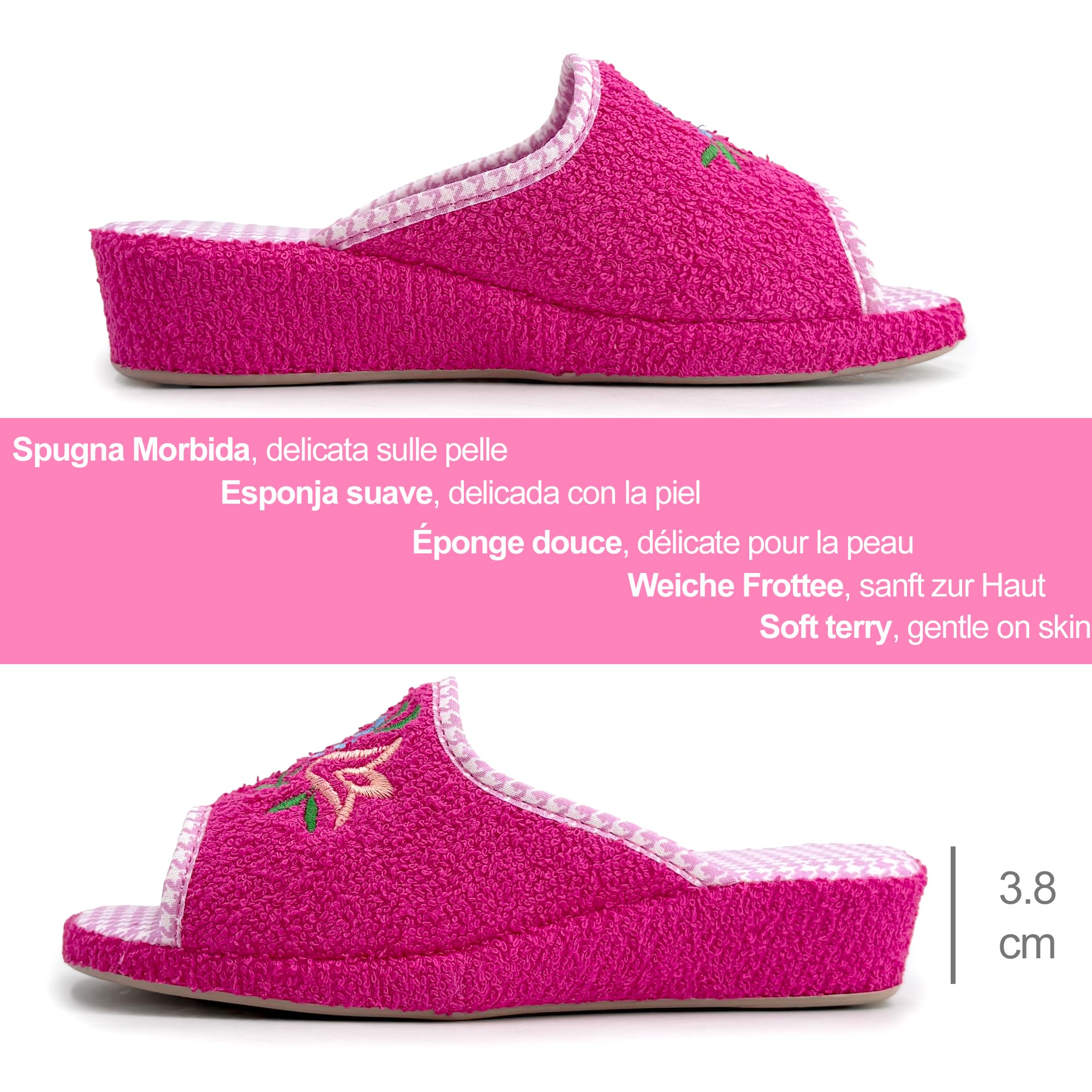 JOMIX Ciabatte Donna Spugna Aperte Davanti Pantofole da Casa Estive Morbide Zeppa Leggera e Suola Antiscivolo Comfort