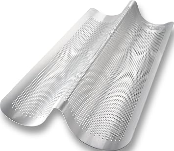 USA Pan Aluminum Nonstick Perforated Italian Loaf Pan, 2-Well